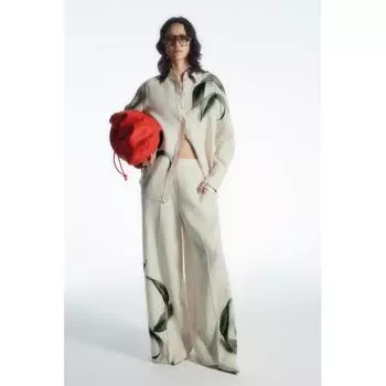 Льняные брюки COS Japan с принтом листьев