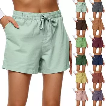 Льняные брюки для женщин с высокой талией, широкие брюки, удобные мягкие шорты, повседневная одежда для отдыха, женские брюки XXL