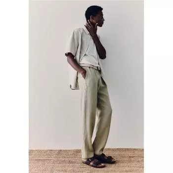 Льняные брюки HM Regular Fit Бежевые