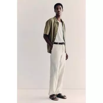 Льняные брюки HM Regular fit светло-бежевые