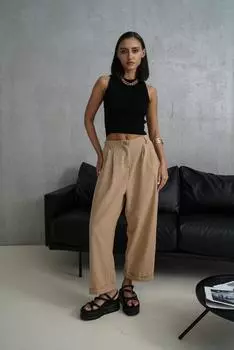 Льняные брюки из твила карамельного цвета