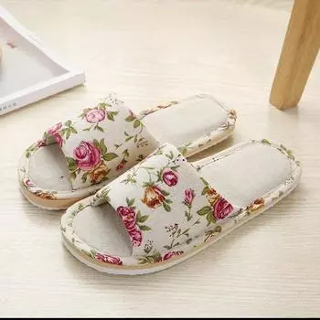 Льняные домашние тапочки с цветочным принтом, мягкие нескользящие шлепанцы с пенопластовой подошвой, весенне-осенние домашние шлепанцы для пар, мужчин и женщин, повседневная обувь на плоской подошве 43