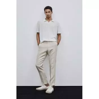 Льняные костюмные брюки узкого кроя HM бежевого цвета