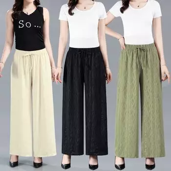 Льняные летние широкие брюки Simplicity Shirring Elastic Belt Брюки Женская одежда Универсальные винтажные шнурованные однотонные брюки XL темно-коричневого