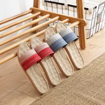 Льняные массажные тапочки: Летняя нескользящая домашняя обувь для мужчин и женщин 37-38 красный