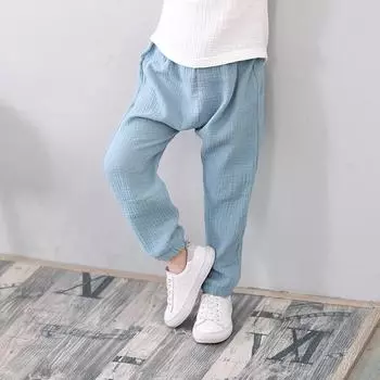 Льняные плиссированные летние хлопковые шаровары для маленьких мальчиков и девочек, детская одежда, детские спортивные штаны, дышащие брюки 130cm чёрный