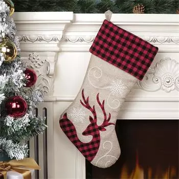 Льняные рождественские чулки, подарочный пакет, рождественские подвесные носки One Size