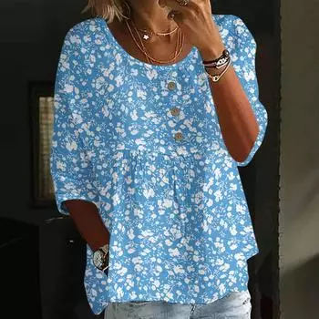 Льняные рубашки для женщин с рукавом 3/4 на пуговицах с V-образным вырезом, летние топы, нарядные повседневные милые рубашки XL