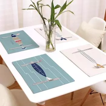 Льняные салфетки для стола с рыбным принтом, скандинавские подкладки для кухни, обеденного стола, подставки для дисков, подставки для мисок, домашний декор 44x28 см 2/4/6 шт. 2pcs