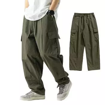 Льняные широкие мужские брюки большого размера, хлопковые уличные мужские брюки для йоги, повседневная мужская одежда, спортивные штаны M темная армия зеленый
