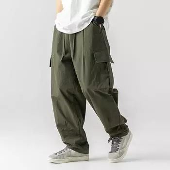 Льняные широкие мужские брюки большого размера, хлопковые уличные мужские брюки для йоги, повседневная мужская одежда, спортивные штаны M темная армия зеленый