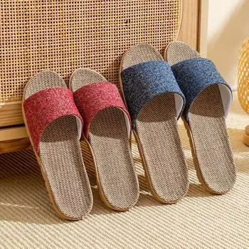 Льняные тапочки для домашнего использования, на толстой подошве из травы для летнего использования мужчинами и женщинами, прохладные тапочки для домашнего использования, нескользящие и без запаха для использования в помещении. 35-36 белый