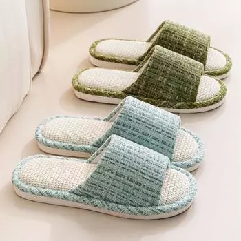 Льняные тапочки для пар, домашние домашние домашние женские тапочки, хлопковые и льняные противоскользящие тапочки для пар, бесшумные сандалии, тапочки 36-37 чёрный