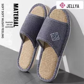 Льняные тапочки Jieliya 2024 Unisex - Бесшумный домашний хлопок для всех сезонов 36-37 жёлтый