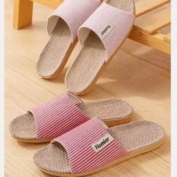 Льняные тапочки мужские весенние и осенние домашние бесшумные домашние тапочки для всесезонного использования из хлопка и льна женские новые зимние и летние 40-41 [Suitable for 39-40] синий