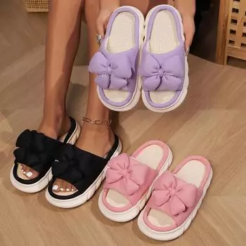 Льняные тапочки с 3D-бантом: Сандалии для дома с нескользящей толстой подошвой и дезодорирующим эффектом 36-37 розовый