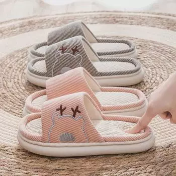 Льняные тапочки с толстой подошвой для мужчин и женщин - всесезонные, нескользящие, бесшумные домашние сандалии 40-41 (fits 39-40)