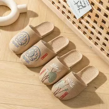 Льняные тапочки в китайском стиле: Нескользящие домашние сандалии для мужчин и женщин — идеально подходят для офиса или дома 35-36 Tongtou