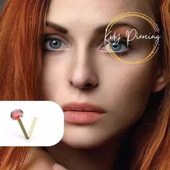 L-образная шпилька KODY PIERCING из 9-каратного золота, украшенная комплектом подлинных красных кристаллов толщиной 2 мм.