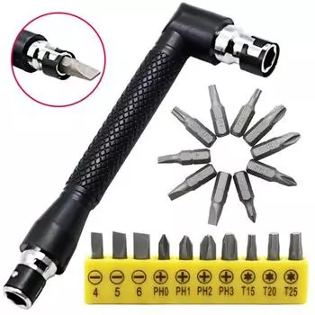 L-образная трубка с двойной головкой, шестигранный торцевой ключ, отвертки, наконечники, набор инструментов чёрный