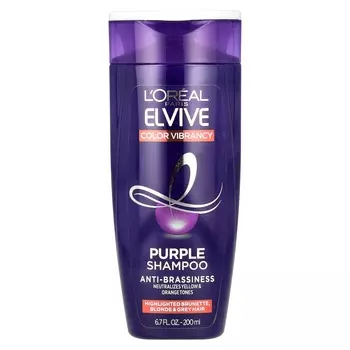 L Oral, Elvive, Color Vibrancy, фиолетовый шампунь, осветляющий брюнетку, блонд и седой седой, 6,7 жидких унций (200 мл)