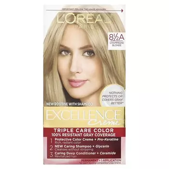 L Oral, Excellence Cream, цвет Triple Care, 8 1/2A Champagne Blonde, 1 нанесение