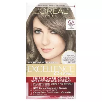 L Oral, Excellence Cream, цвет Triple Care, 6A Светло-пепельно-коричневый, 1 раз