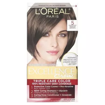 L Oral, Excellence Cream, цвет Triple Care, средне-коричневый 5, 1 раз