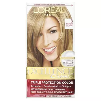 L Oral, Excellence Cream, цвет тройной защиты, средне-русый, 8 упаковок, 1 применение