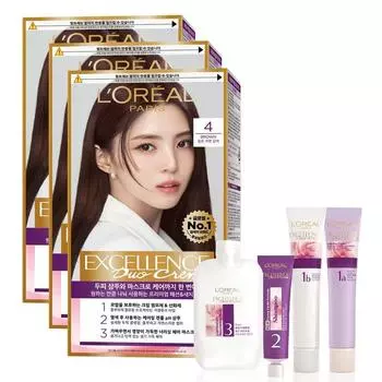 L Oral Paris Excellence Duo Cream Hair Dye, No. 4 Brown, 3 pcs.