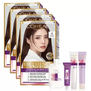 L Oreal Paris Excellence Duo Cream Hair Dye, No. 4 Brown, 4 pcs.