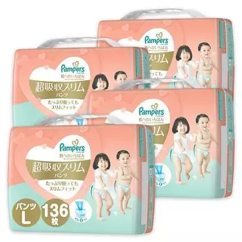 L Pampers Подгузники Суперабсорбент Тонкие Трусики 136 штук x 4 [Размер Трусиков] (9~14 кг) (34 упаковки) [Элемент дела] белый