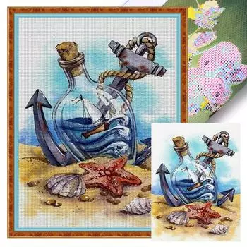 #L Полная вышивка Эко-хлопковая нить 11CT Печатный Морской берег Набор для вышивки крестом Искусство 1