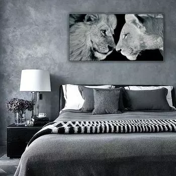 Львиная семья черно-белая картина на холсте львица животные король саванны постер настенная живопись картина гостиная домашний декор 20x40cm