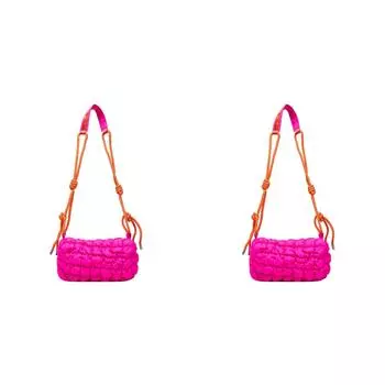 #L Women Quilted Crossbody Bag with Braided Rope Strap Bag for Female (Rose Red)