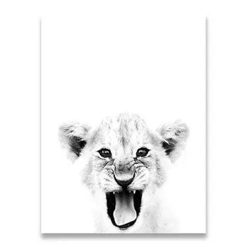 Львёнок Принт Черно-Белая Львица Животные Плакаты Сафари Детский Настенный Декор Детские Животные Дети Настенная Живопись Холст Картины Без Рамки 21*30cm