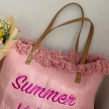 #L Женская Холщовая Сумка-тоут с буквенным принтом, модная сумка на плечо для путешествий на открытом воздухе (розовый)