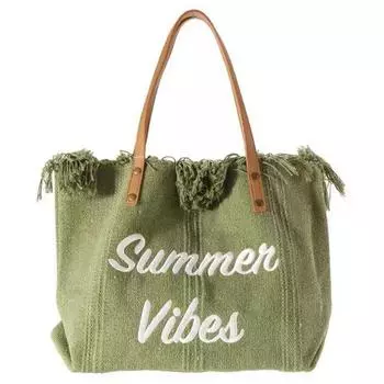 #L Женская Холщовая Сумка-тоут с буквенным принтом, модная сумка на плечо для путешествий на открытом воздухе (хаки)