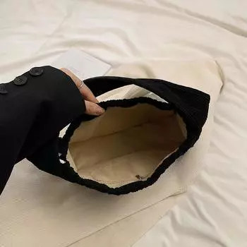 #L Женская вельветовая сумка с ручкой сверху, элегантная сумка для путешествий на открытом воздухе (черный)