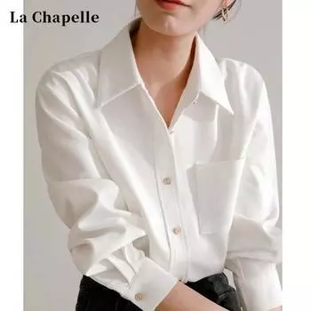 La Chabell French Brushed White Shirt Women s Spring/Summer 2025 New Arrival Fancy Heavy Thickening Long Sleeves Shirt White XL