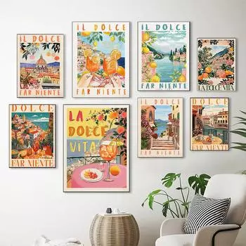 La Dolce Vita плакат и принт ретро Spritz коктейль холст картина Позитано Италия Амальфитанское побережье путешествия настенное искусство декор для спальни 21x30cm No Framed