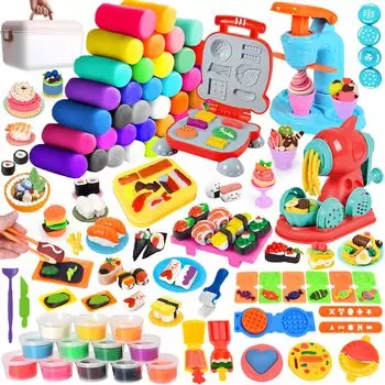 La Gacela Clay Глиняная игрушка Пшеничная глина 72 предмета Роскошный набор Машина для мороженого Машина для бургеров Машина для приготовления лапши Модель суши 4в1 Игровая форма для выталкивания глины