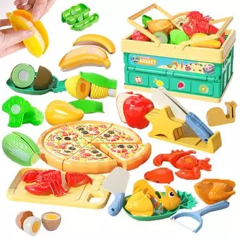La Gacela Play 55 предметов для хранения ролевых игрушек Luxury Pretend Birthday Kitchen Toy Set, Set, Vegetables, Fruits, Tableware, Seafood, Basket, Kitchen, Toys,