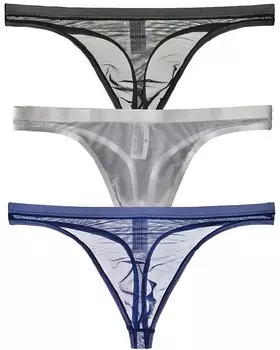 La Micro Mesh Pants Sexy 3 Piece Set 3 Piece Set [Heureux Joie] T-back Men s See-Through (XL, A)