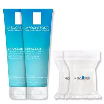 La Roche-Posay Effaclar Глубоко очищающая пенка-крем 125 мл x 2 шт + 30 ватных дисков x 2 шт, набор, 2 комплекта