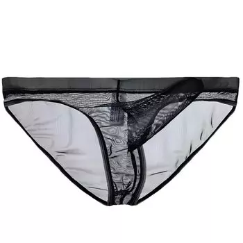 La Transparent Sexy Underwear Micro Mesh Pants Lingerie Elephant Briefs [Heureux Joie] Men s See-Through Men s (2XL, BLACK)