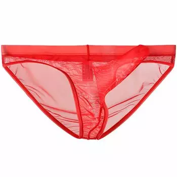 La Transparent Sexy Underwear Micro Mesh Pants Lingerie Elephant Briefs [Heureux Joie] Men s See-Through Men s (L, RED)