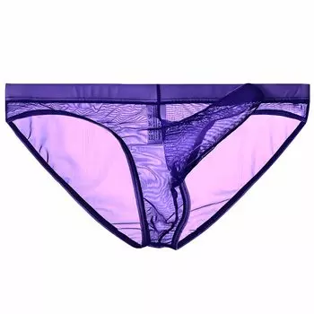 La Transparent Sexy Underwear Micro Mesh Pants Lingerie Elephant Briefs [Heureux Joie] Men s See-Through Men s (XL, PURPLE)