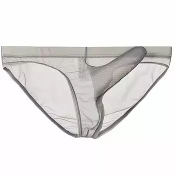 La Transparent Sexy Underwear Micro Mesh Pants Lingerie Elephant Briefs [Heureux Joie] Men s See-Through Men s (2XL, GRAY)
