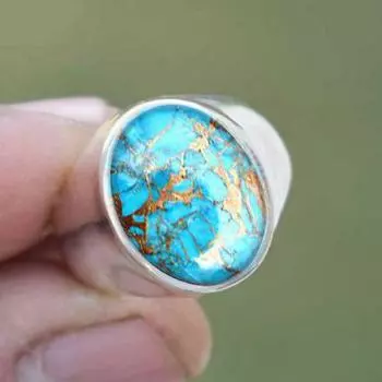 Кольцо с драгоценным камнем Lab Blue Copper Turquoise, овальное кольцо, мужское кольцо, серебро 925 пробы, подарок на день рождения, ювелирные изделия ручной работы 6